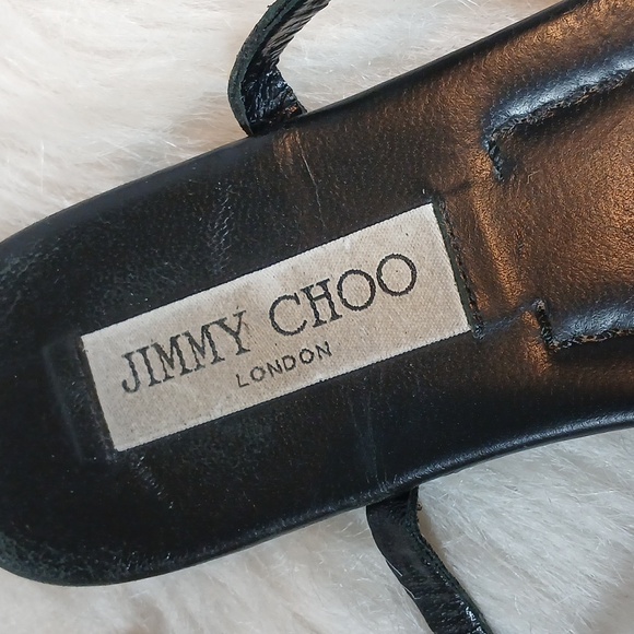 Jimmy Choo Leather Slingback Sandals Black Chain-Link Accent Sz 39 - Picture 8 of 10